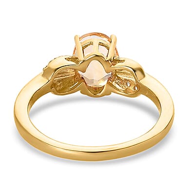 Brazilian Citrine, White Zircon Ring in Vermeil YG Over Sterling Silver (Size 6.0) 1.15 ctw