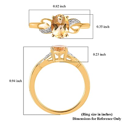 Brazilian Citrine, White Zircon Ring in Vermeil YG Over Sterling Silver (Size 6.0) 1.15 ctw