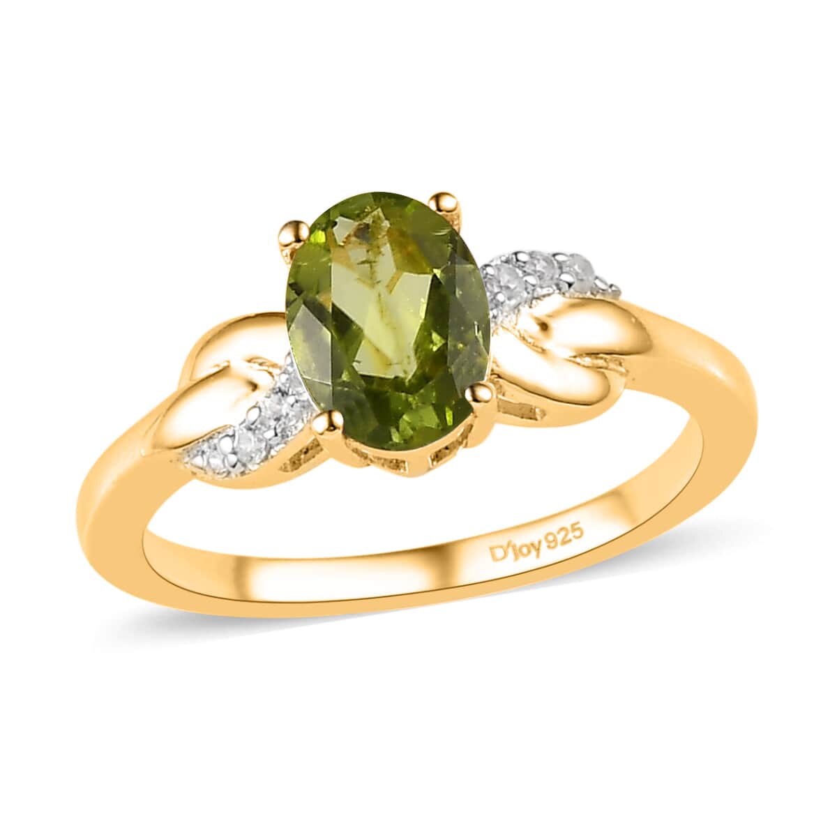 Peridot and White Zircon Ring in Vermeil YG Over Sterling Silver (Size 7.0) 1.30 ctw image number 0