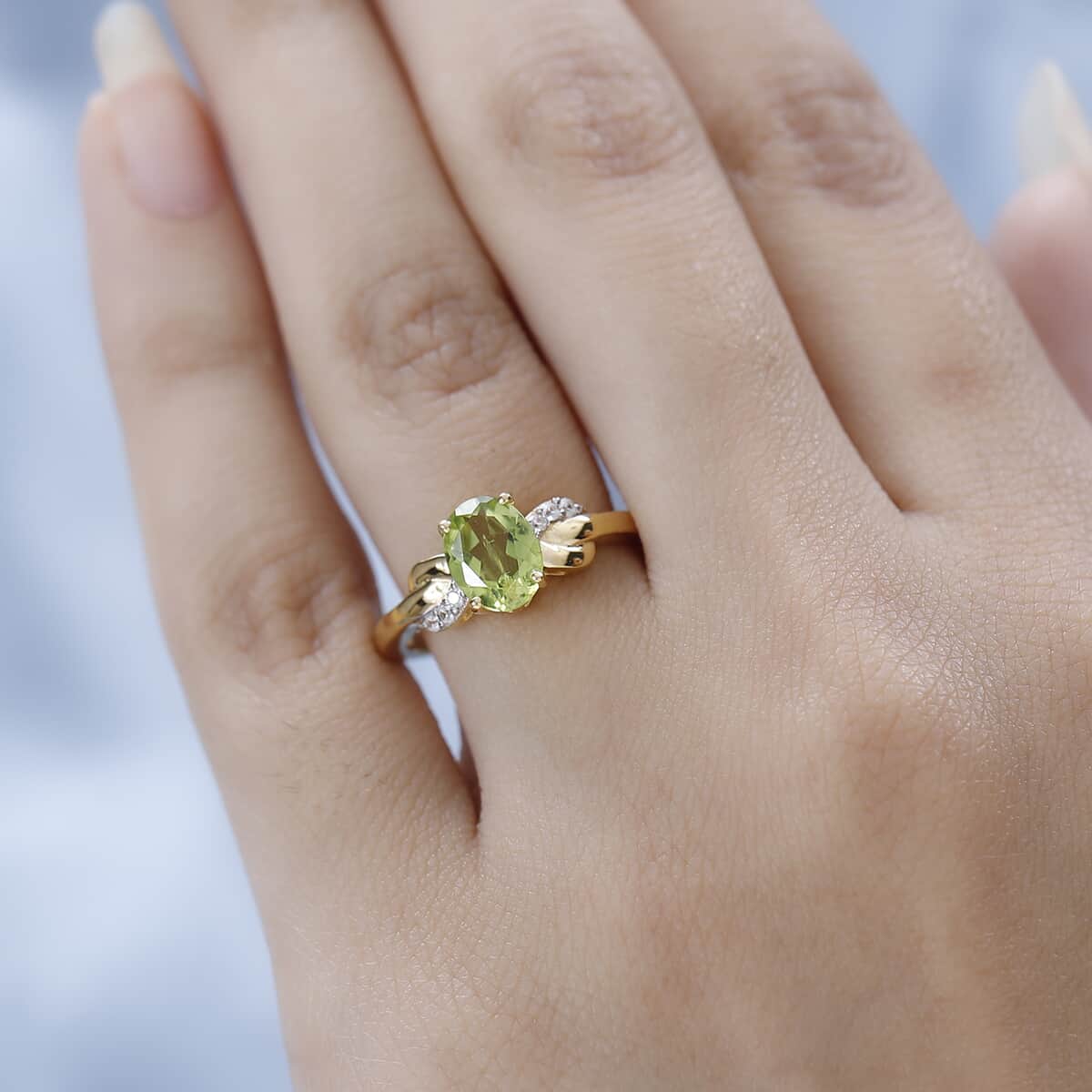 Peridot and White Zircon Ring in Vermeil YG Over Sterling Silver (Size 7.0) 1.30 ctw image number 2