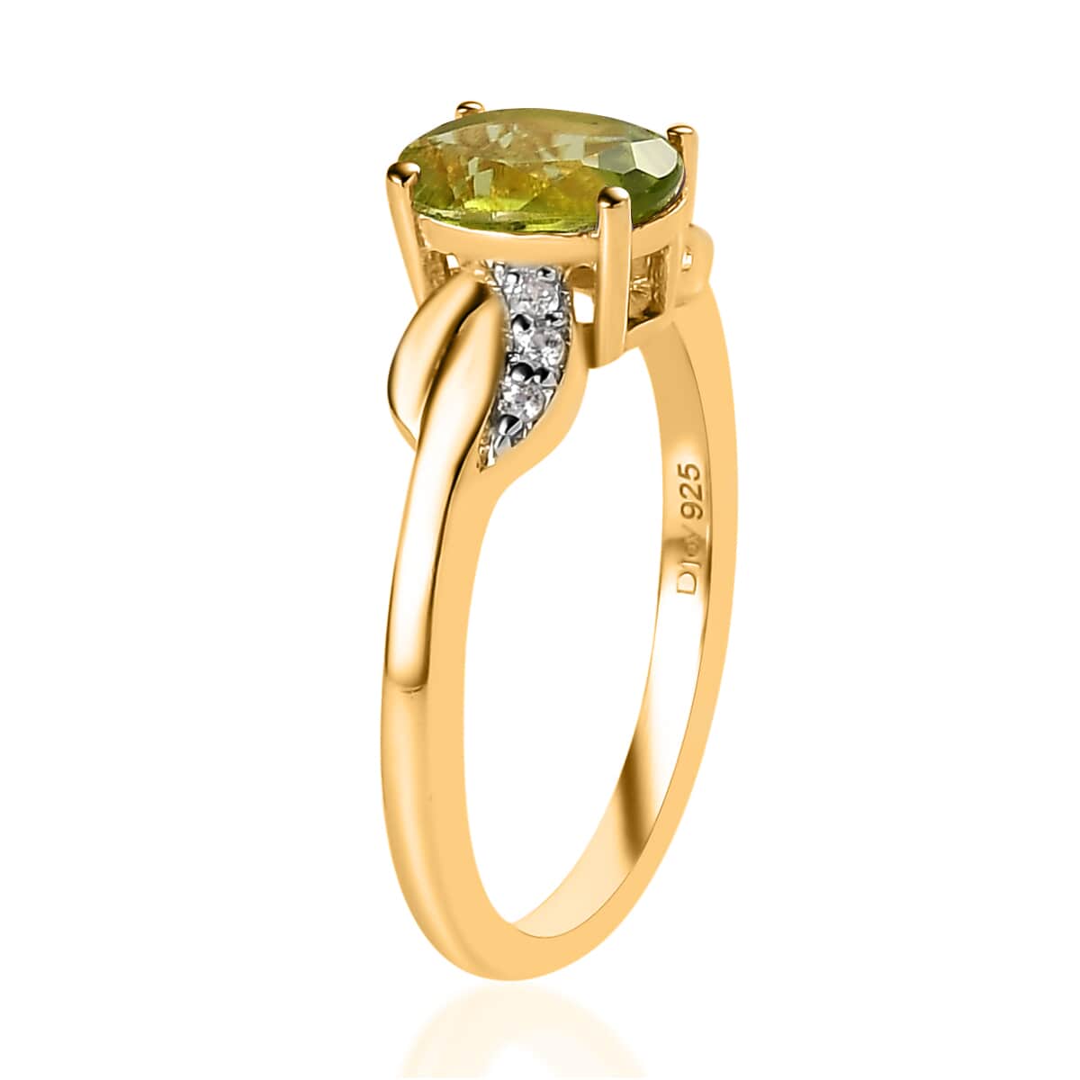 Peridot and White Zircon Ring in Vermeil YG Over Sterling Silver (Size 7.0) 1.30 ctw image number 3