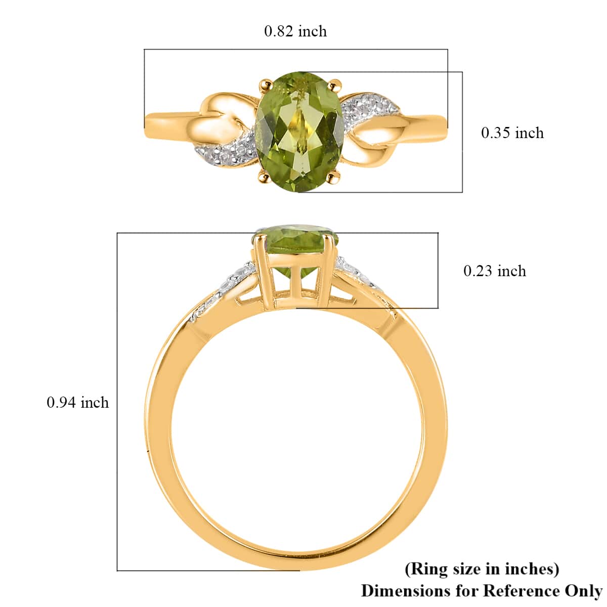 Peridot and White Zircon Ring in Vermeil YG Over Sterling Silver (Size 7.0) 1.30 ctw image number 5