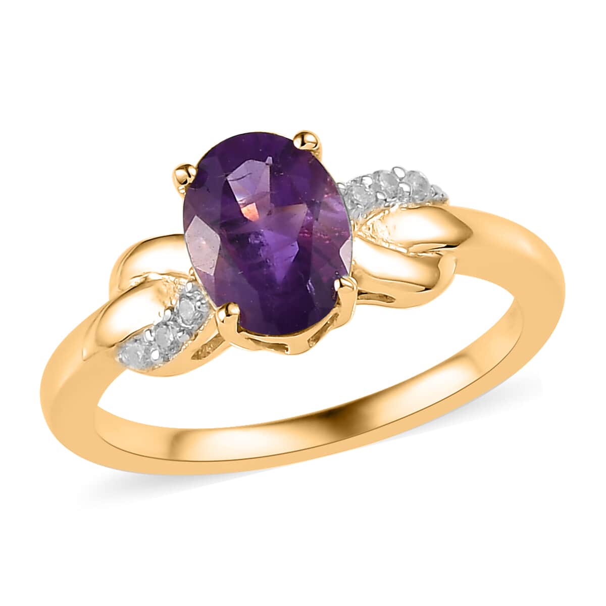 Amethyst and White Zircon Ring in Vermeil Yellow Gold Over Sterling Silver (Size 6.0) 1.25 ctw image number 0