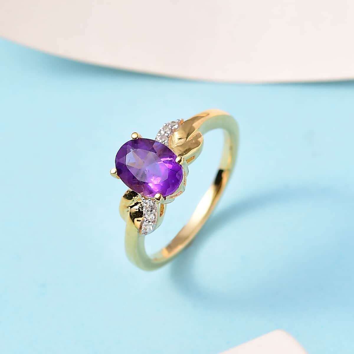 Amethyst and White Zircon Ring in Vermeil Yellow Gold Over Sterling Silver (Size 6.0) 1.25 ctw image number 1