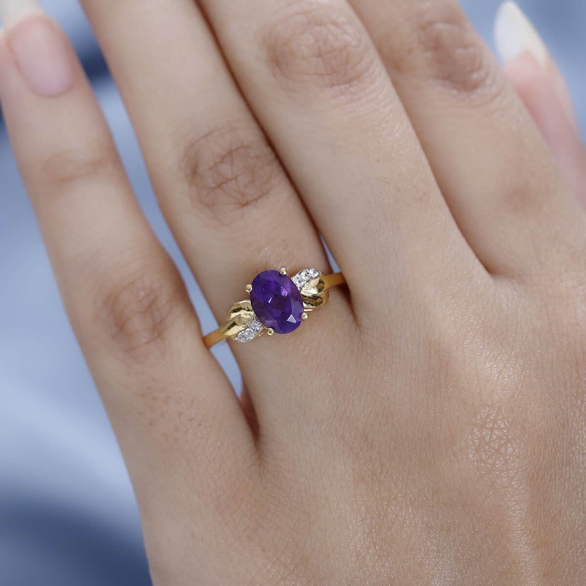 Amethyst and White Zircon Ring in Vermeil Yellow Gold Over Sterling Silver (Size 6.0) 1.25 ctw image number 2