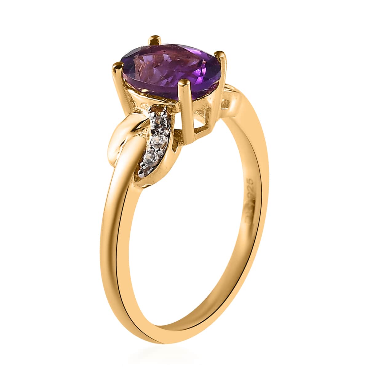 Amethyst and White Zircon Ring in Vermeil Yellow Gold Over Sterling Silver (Size 6.0) 1.25 ctw image number 3