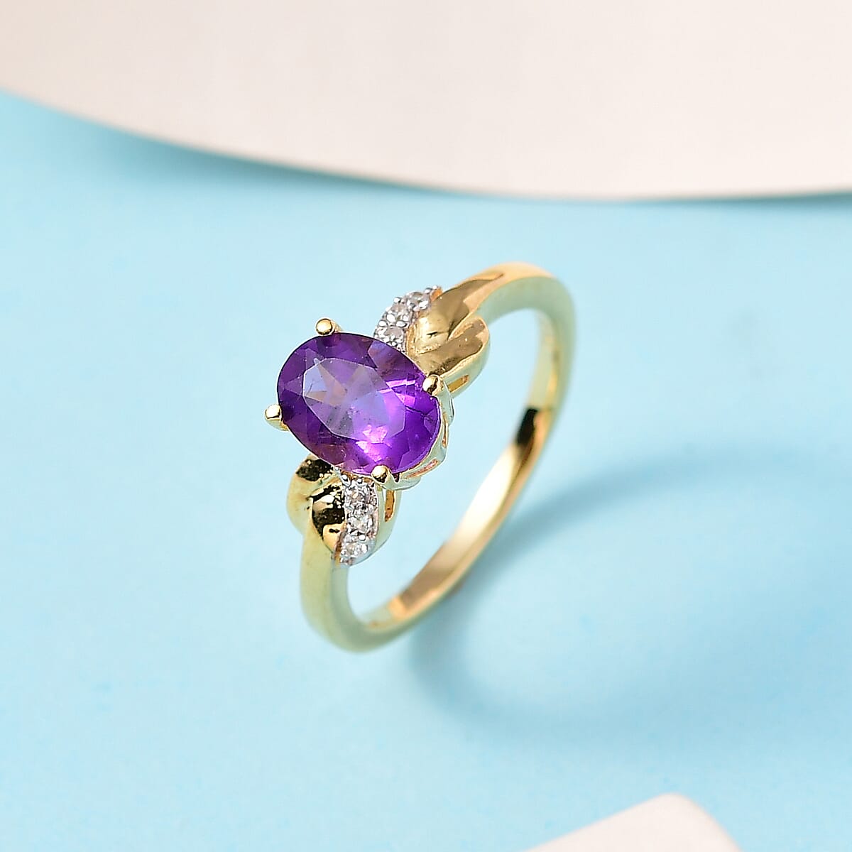 Amethyst and White Zircon Ring in Vermeil Yellow Gold Over Sterling Silver (Size 7.0) 1.25 ctw image number 1
