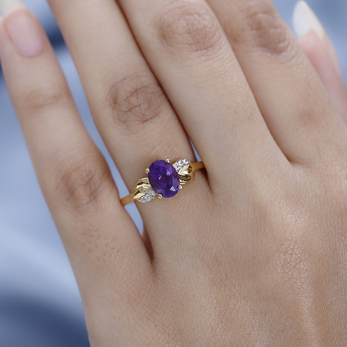 Amethyst and White Zircon Ring in Vermeil Yellow Gold Over Sterling Silver (Size 7.0) 1.25 ctw image number 2