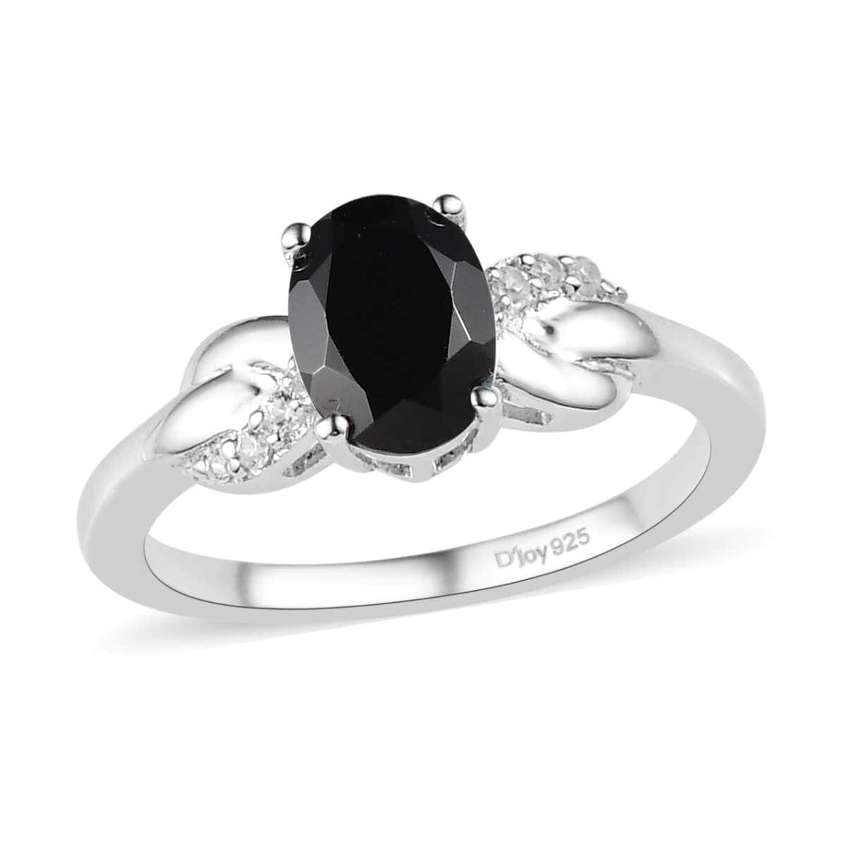 Thai Black Spinel and White Zircon Ring in Platinum Over Sterling Silver (Size 7.0) 1.65 ctw image number 0