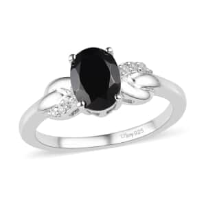 Thai Black Spinel and White Zircon Ring in Platinum Over Sterling Silver (Size 7.0) 1.65 ctw
