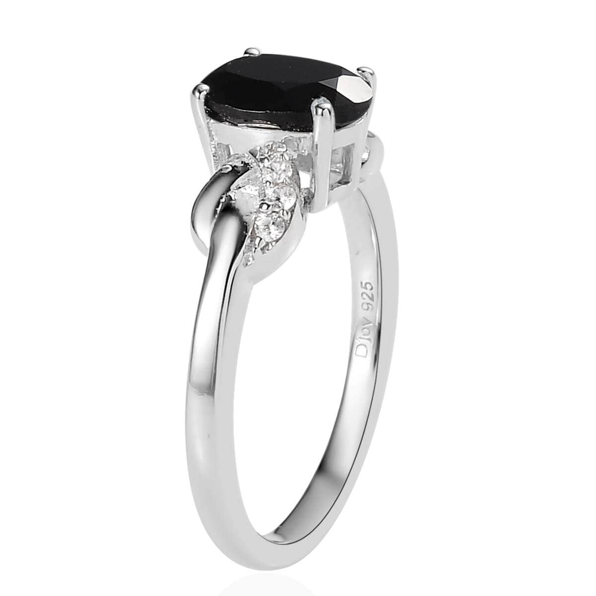 Thai Black Spinel and White Zircon Ring in Platinum Over Sterling Silver (Size 7.0) 1.65 ctw image number 3
