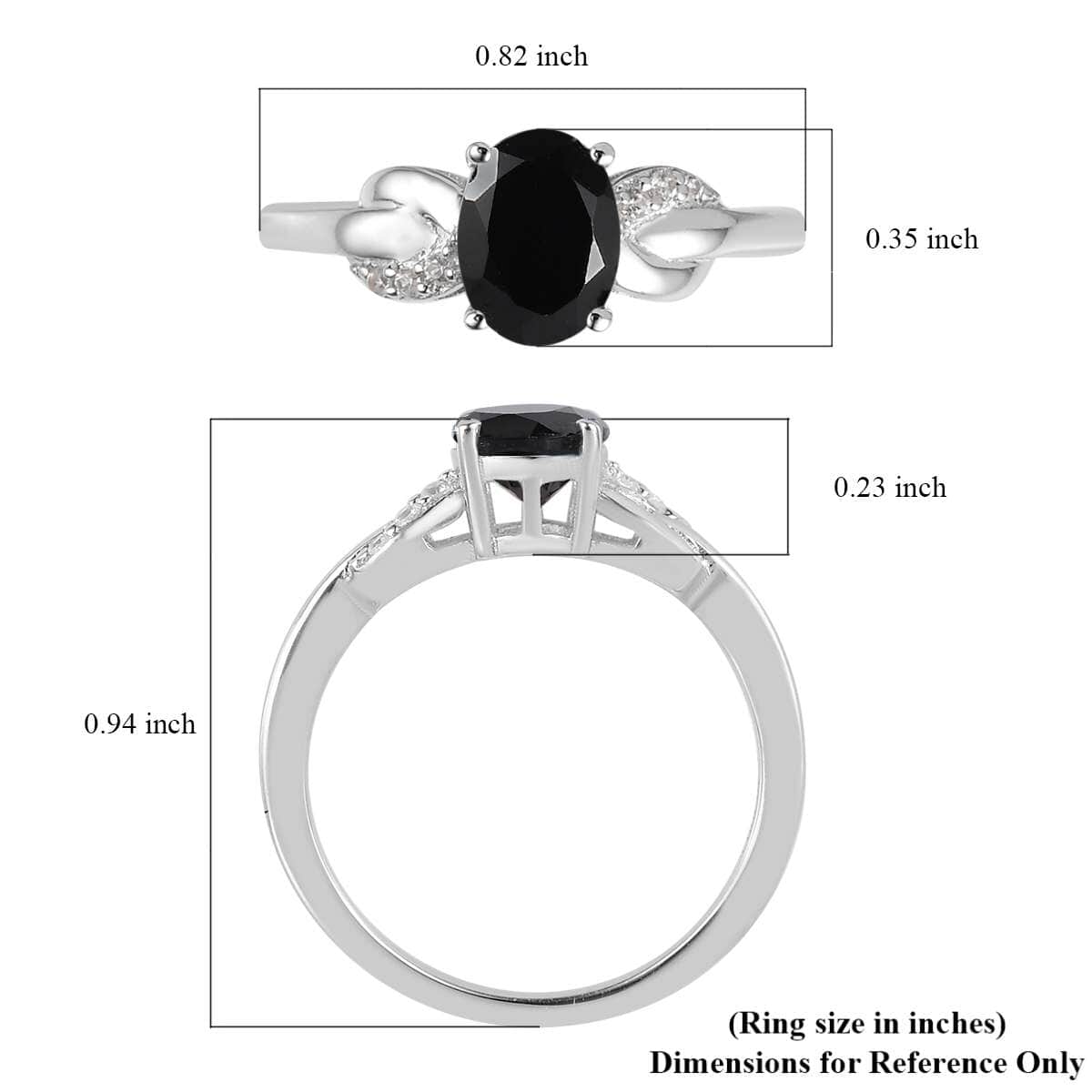 Thai Black Spinel and White Zircon Ring in Platinum Over Sterling Silver (Size 7.0) 1.65 ctw image number 5
