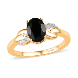 Thai Black Spinel and White Zircon Ring in Vermeil Yellow Gold Over Sterling Silver (Size 6.0) 1.65 ctw