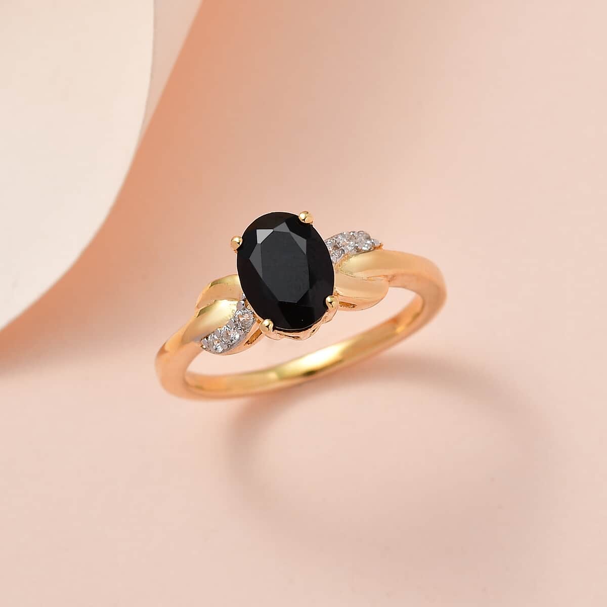 Thai Black Spinel and White Zircon Ring in Vermeil Yellow Gold Over Sterling Silver (Size 6.0) 1.65 ctw image number 1