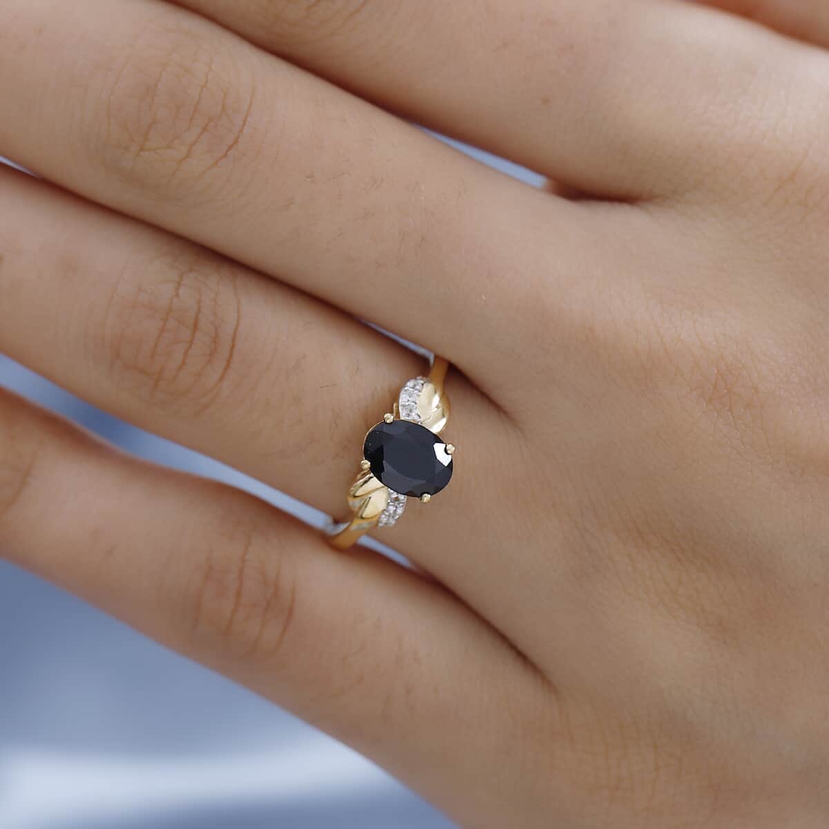 Thai Black Spinel and White Zircon Ring in Vermeil Yellow Gold Over Sterling Silver (Size 6.0) 1.65 ctw image number 2