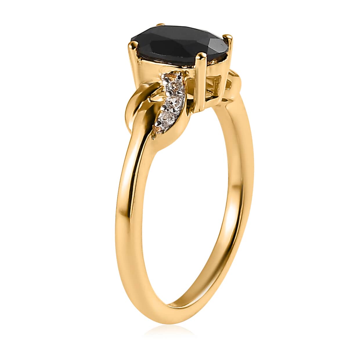 Thai Black Spinel and White Zircon Ring in Vermeil Yellow Gold Over Sterling Silver (Size 6.0) 1.65 ctw image number 3