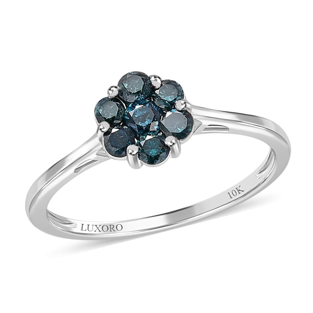 Luxoro 10K White Gold Blue Diamond Floral Ring 0.50 ctw image number 0