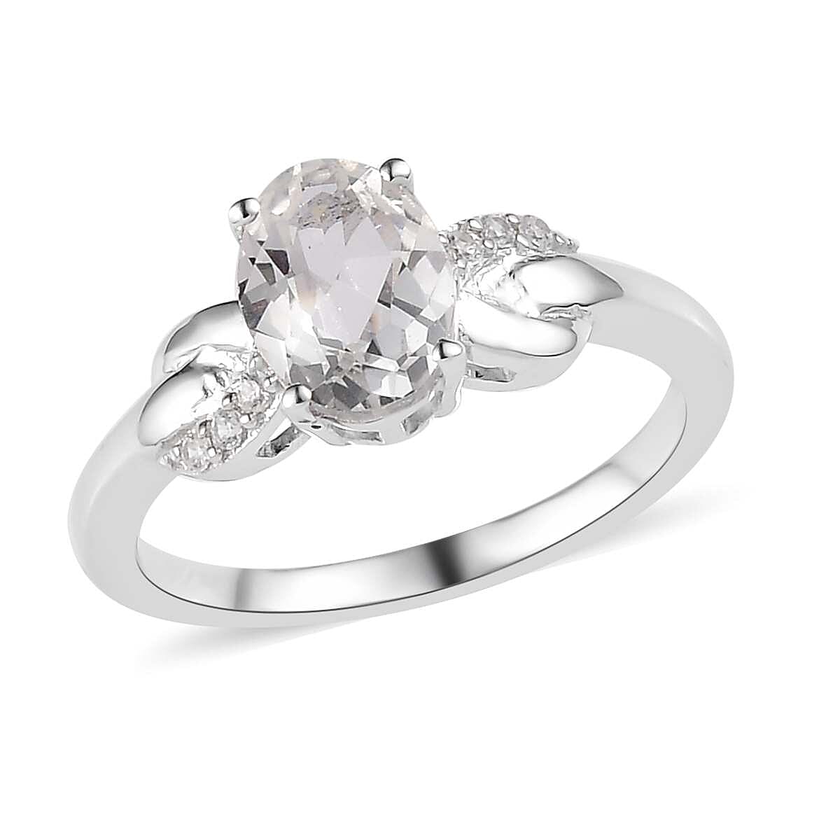 Brazilian Citrine and White Zircon Ring in Platinum Over Sterling Silver (Size 6.0) 1.15 ctw