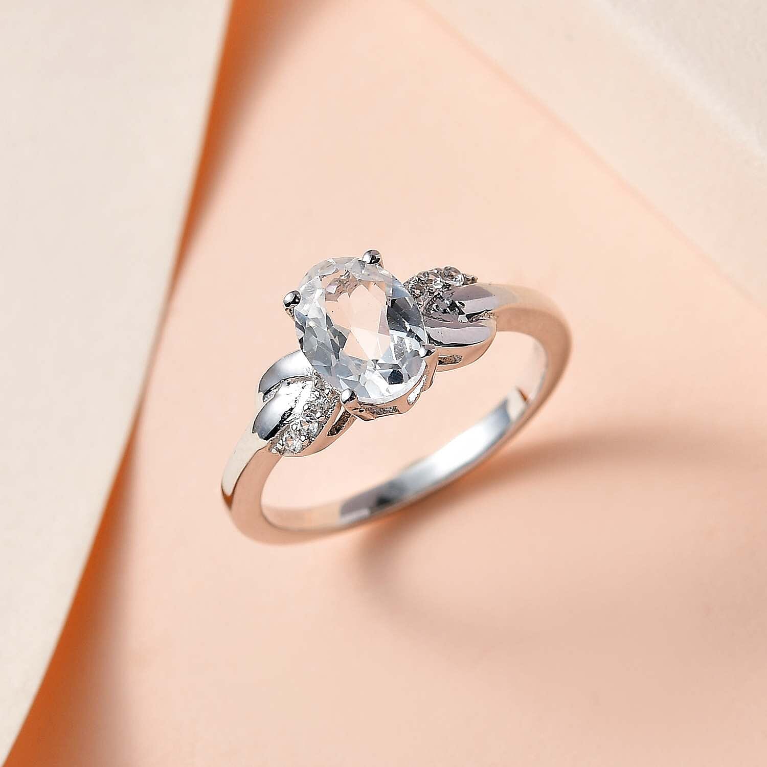 White Topaz and White Zircon Ring in Platinum Over Sterling Silver (Size 6.0) 1.50 ctw