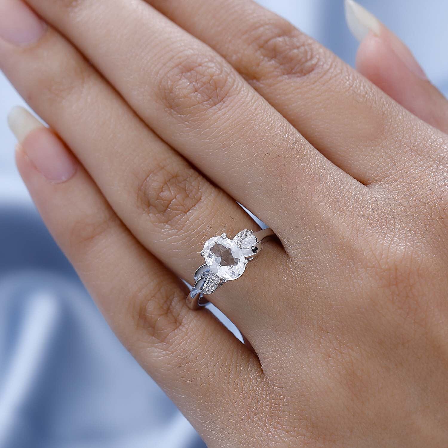 White Topaz and White Zircon Ring in Platinum Over Sterling Silver (Size 6.0) 1.50 ctw