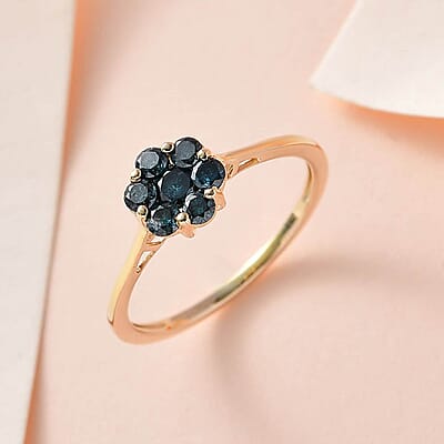 Luxoro 10K Yellow Gold Blue Diamond Floral Ring, Promise Rings (Size 10.0) 0.50 ctw