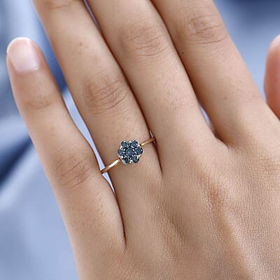 Luxoro 10K Yellow Gold Blue Diamond Floral Ring, Promise Rings (Size 10.0) 0.50 ctw