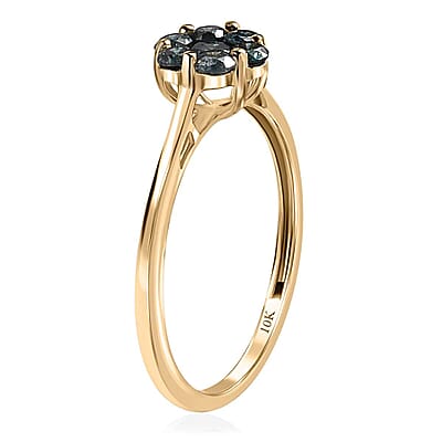 Luxoro 10K Yellow Gold Blue Diamond Floral Ring, Promise Rings (Size 10.0) 0.50 ctw