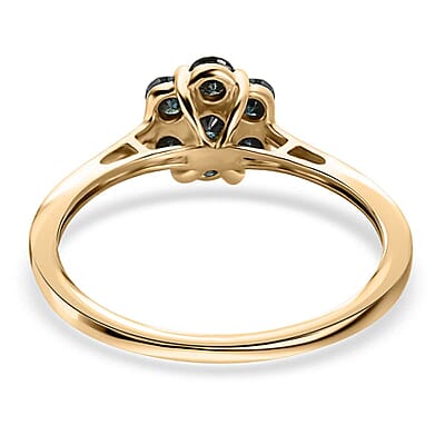 Luxoro 10K Yellow Gold Blue Diamond Floral Ring, Promise Rings (Size 10.0) 0.50 ctw