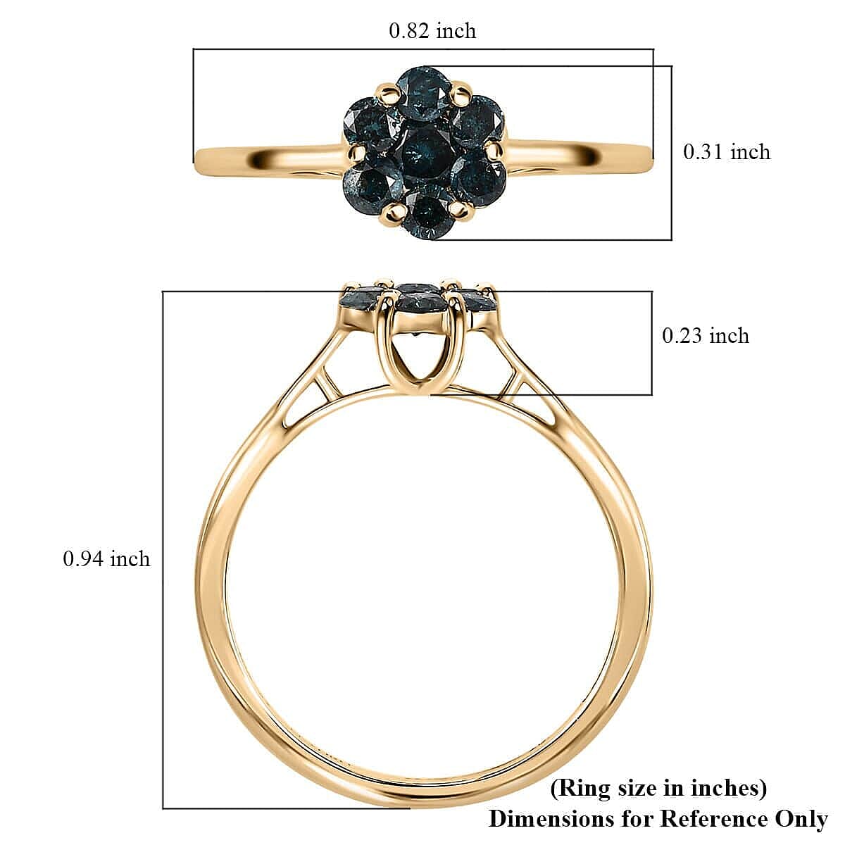 Luxoro 10K Yellow Gold Blue Diamond Floral Ring, Promise Rings (Size 10.0) 0.50 ctw