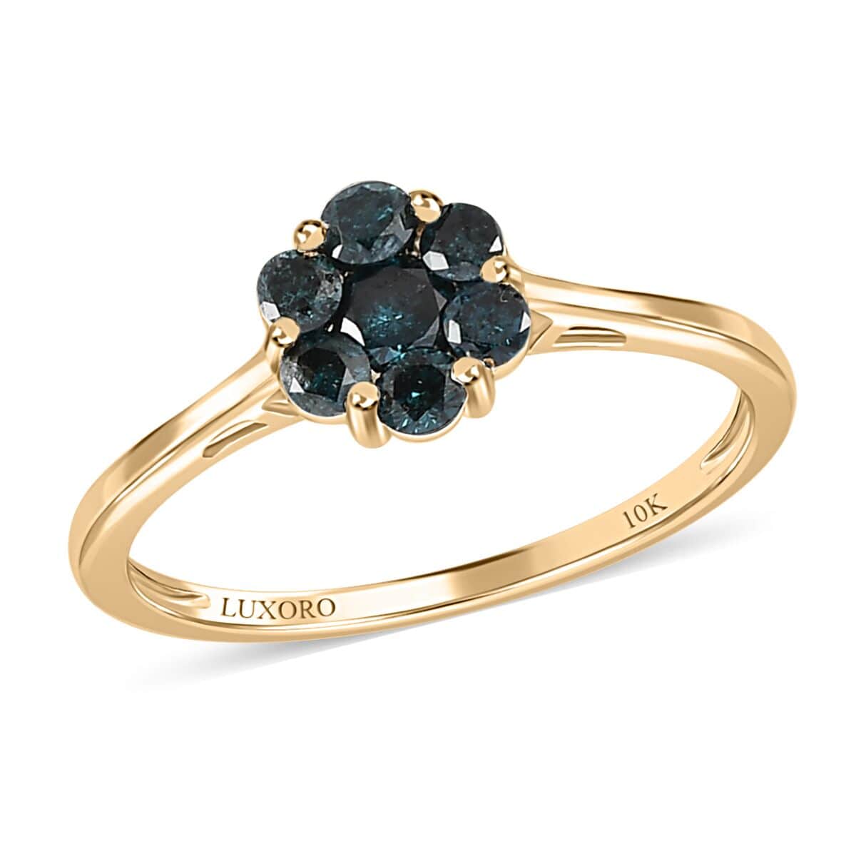 Luxoro 10K Yellow Gold Blue Diamond Floral Ring 0.50 ctw image number 0