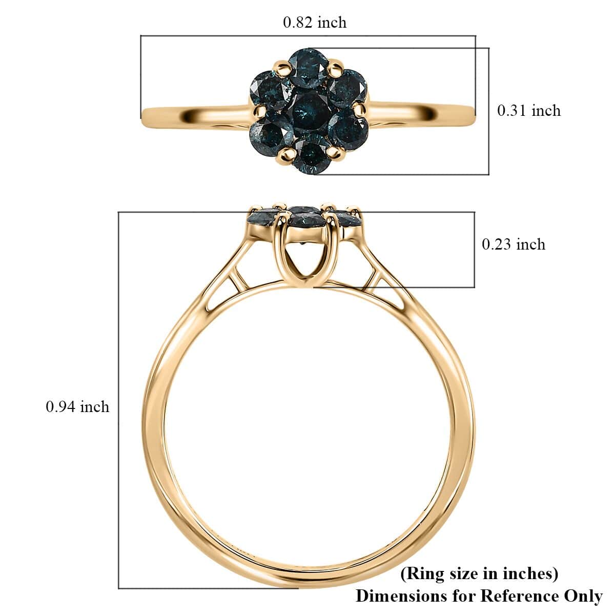 Luxoro 10K Yellow Gold Blue Diamond Floral Ring 0.50 ctw image number 5