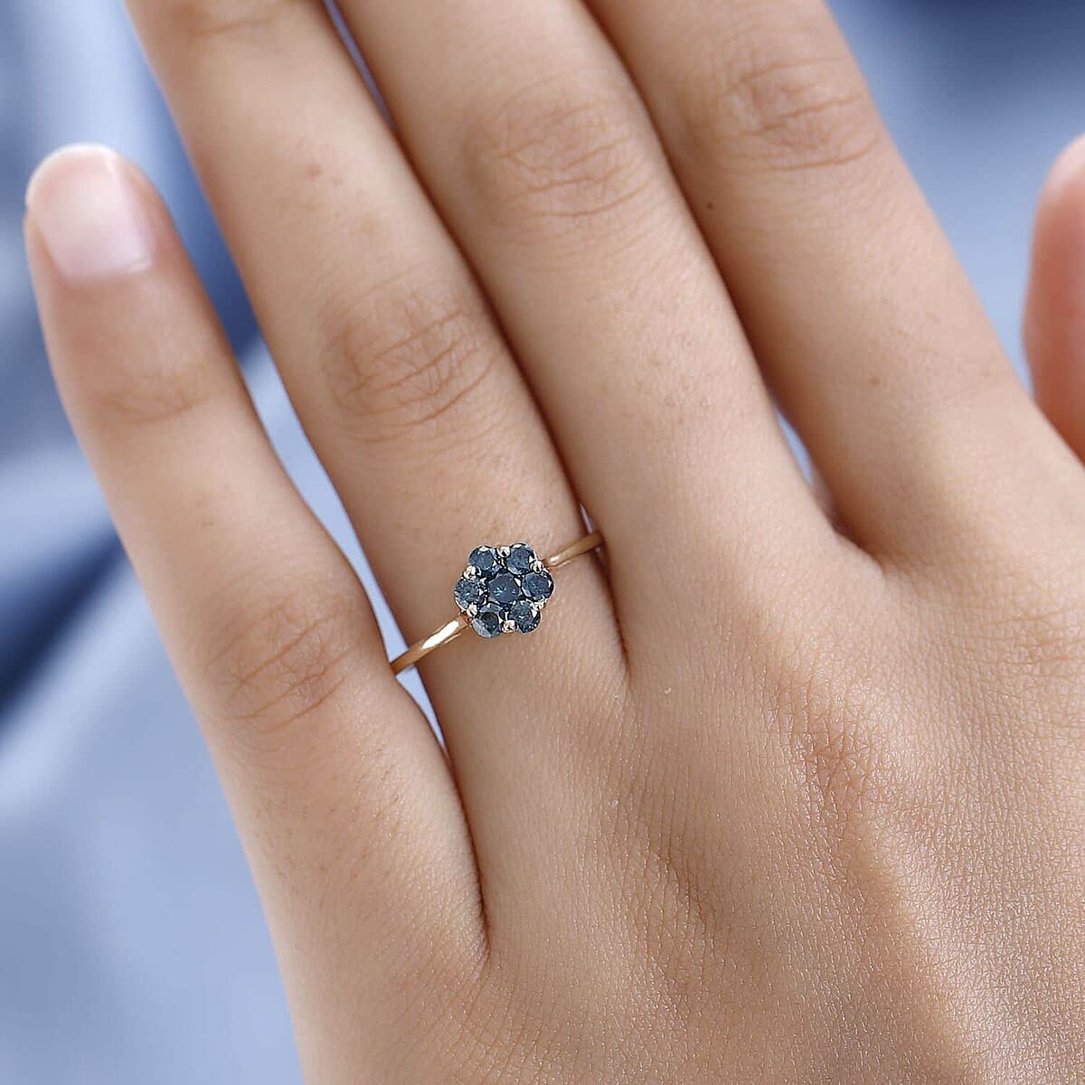 Luxoro 10K Yellow Gold Blue Diamond Floral Ring, Promise Rings (Size 8.0) 0.50 ctw image number 2