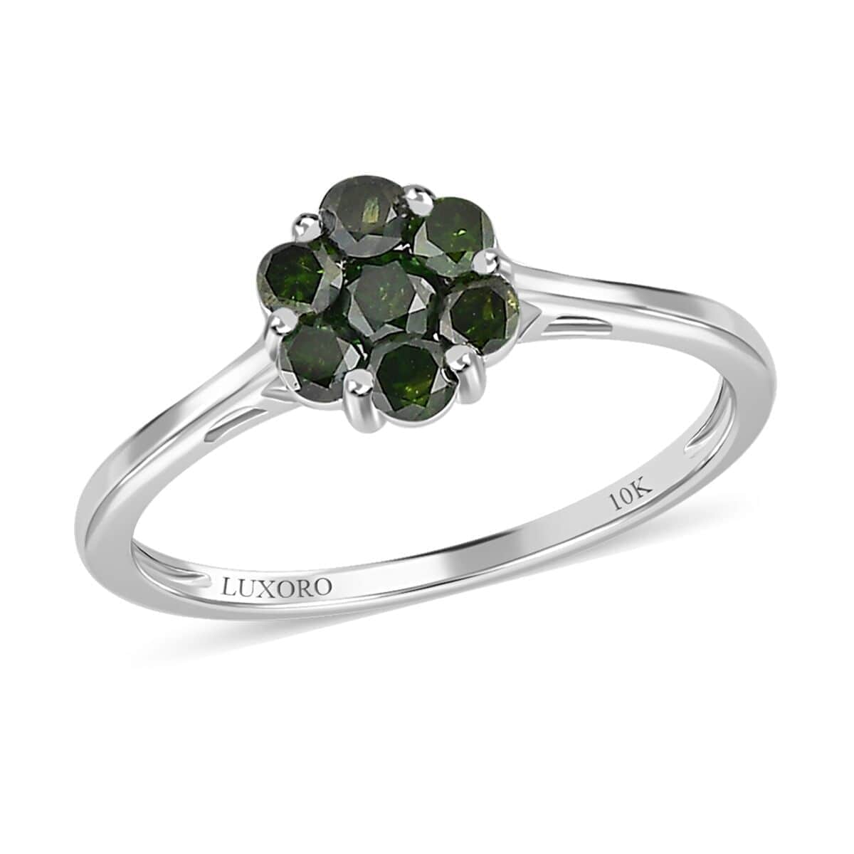 Luxoro 10K White Gold Green Diamond Floral Ring (Size 10.0) 0.50 ctw image number 0