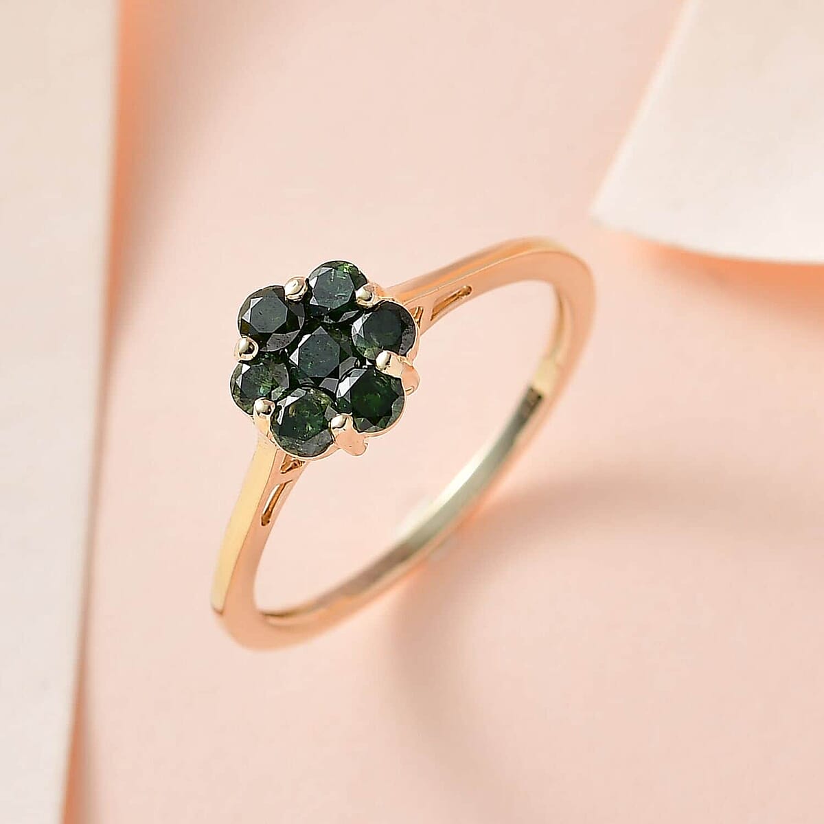 Luxoro 10K Yellow Gold Green Diamond Floral Ring, Promise Rings (Size 6.0) 0.50 ctw image number 1