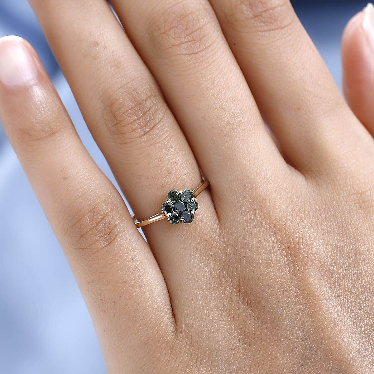 Luxoro 10K Yellow Gold Green Diamond Floral Ring, Promise Rings (Size 6.0) 0.50 ctw image number 2