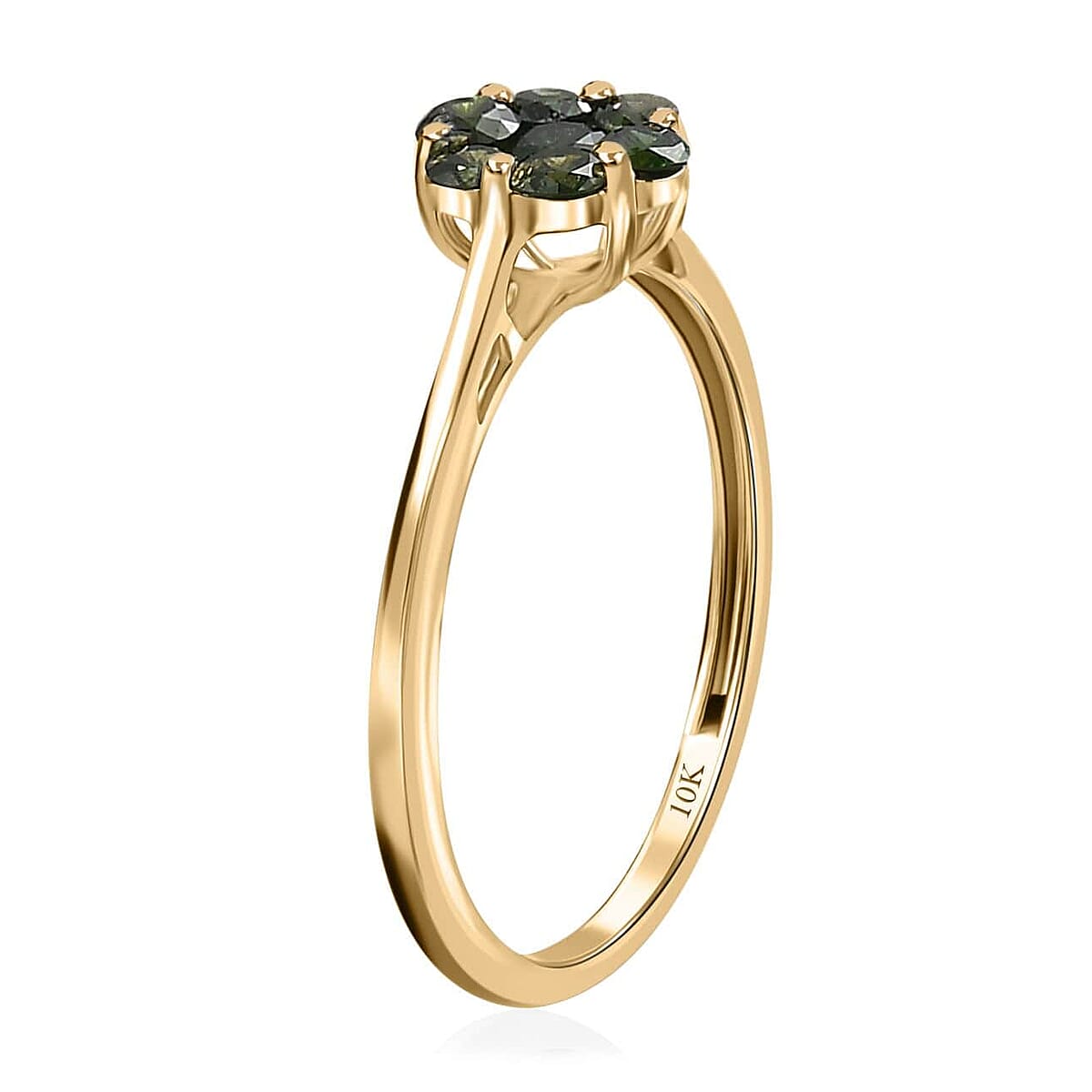 Luxoro 10K Yellow Gold Green Diamond Floral Ring, Promise Rings (Size 6.0) 0.50 ctw image number 3