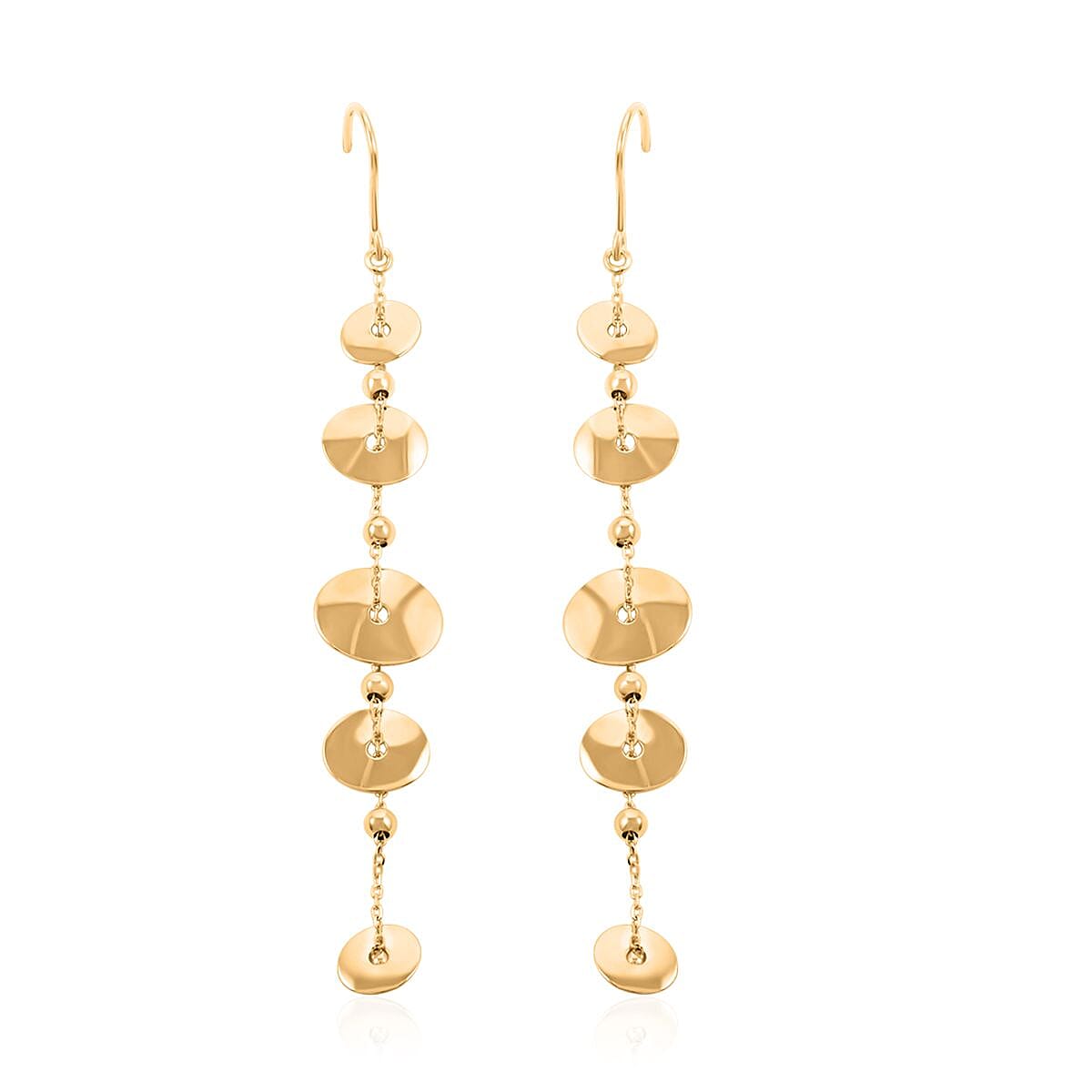 Italian 10K Yellow Gold Discs Drop Earrings 2.4 Grams