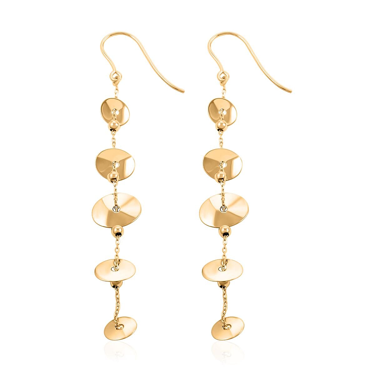 Italian 10K Yellow Gold Discs Drop Earrings 2.4 Grams