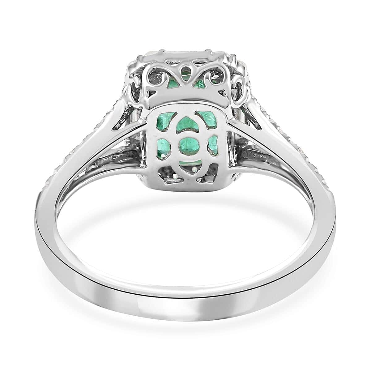 Modani Zambian Emerald and G-H I2 Diamond 1.75 ctw Split Shank Ring in 14K White Gold (Size  10.0)