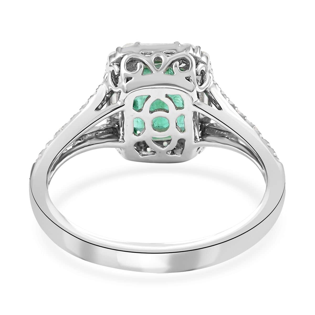 Doorbuster Deal Modani 14K White Gold Emerald, Diamond (G-H, I2) (0.40 cts) Split Shank Ring (Size 9.0) (Del. in 10-12 Days) 1.75 ctw image number 4