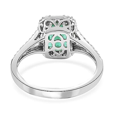 Modani Zambian Emerald and G-H I2 Diamond 1.75 ctw Split Shank Ring in 14K White Gold (Size  10.0)