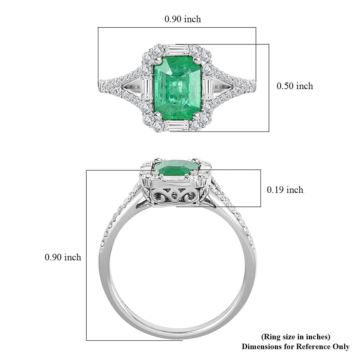 Modani Zambian Emerald and G-H I2 Diamond 1.75 ctw Split Shank Ring in 14K White Gold (Size  10.0)