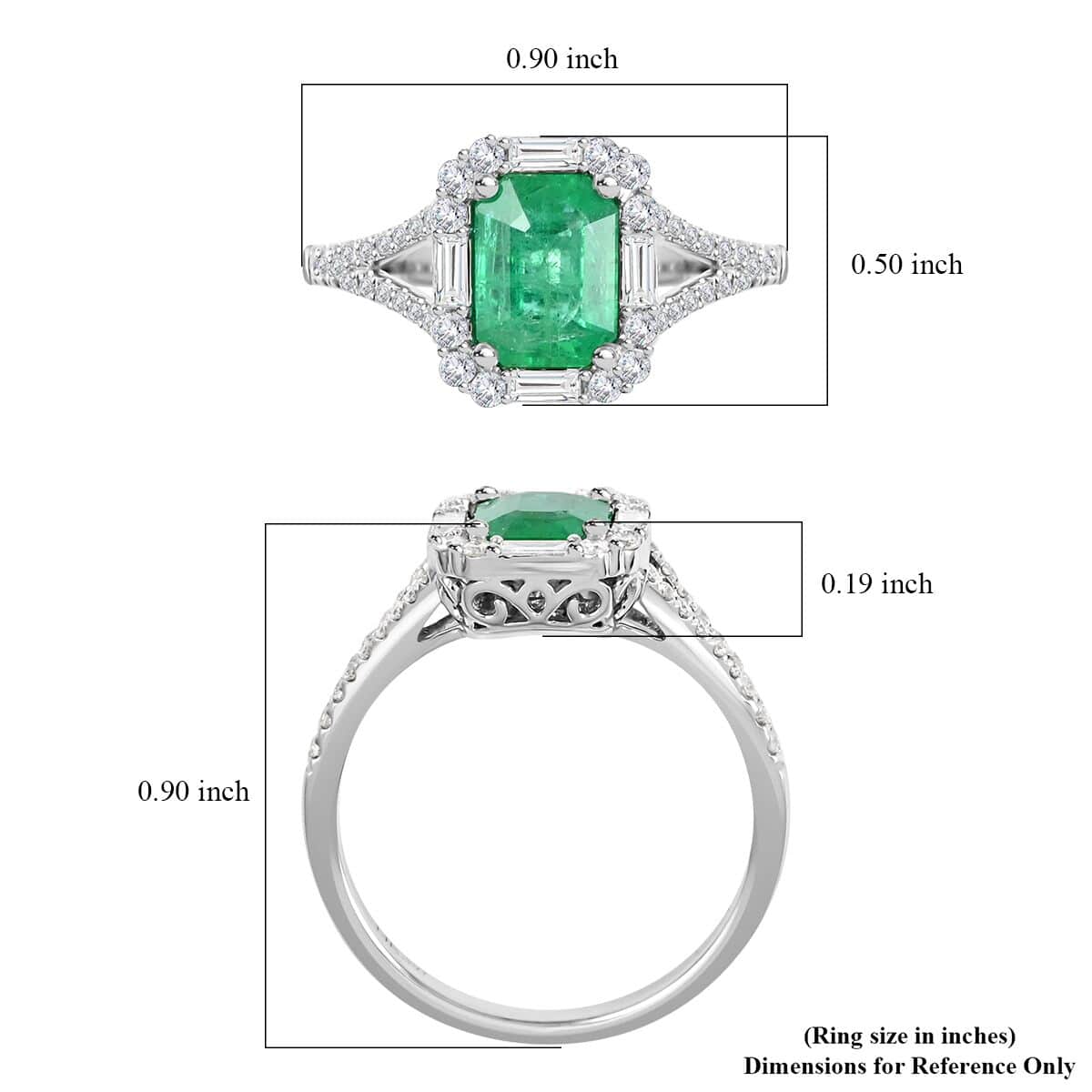 Doorbuster Deal Modani 14K White Gold Emerald, Diamond (G-H, I2) (0.40 cts) Split Shank Ring (Size 9.0) (Del. in 10-12 Days) 1.75 ctw image number 5