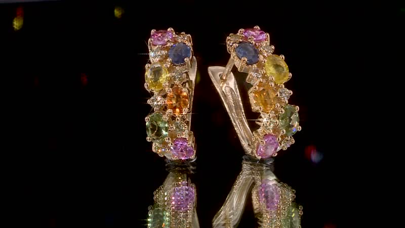 Ankur Treasure Chest Modani 14K Yellow Gold Multi Sapphire and SI Natural Yellow Diamond Earrings 2.00 ctw
