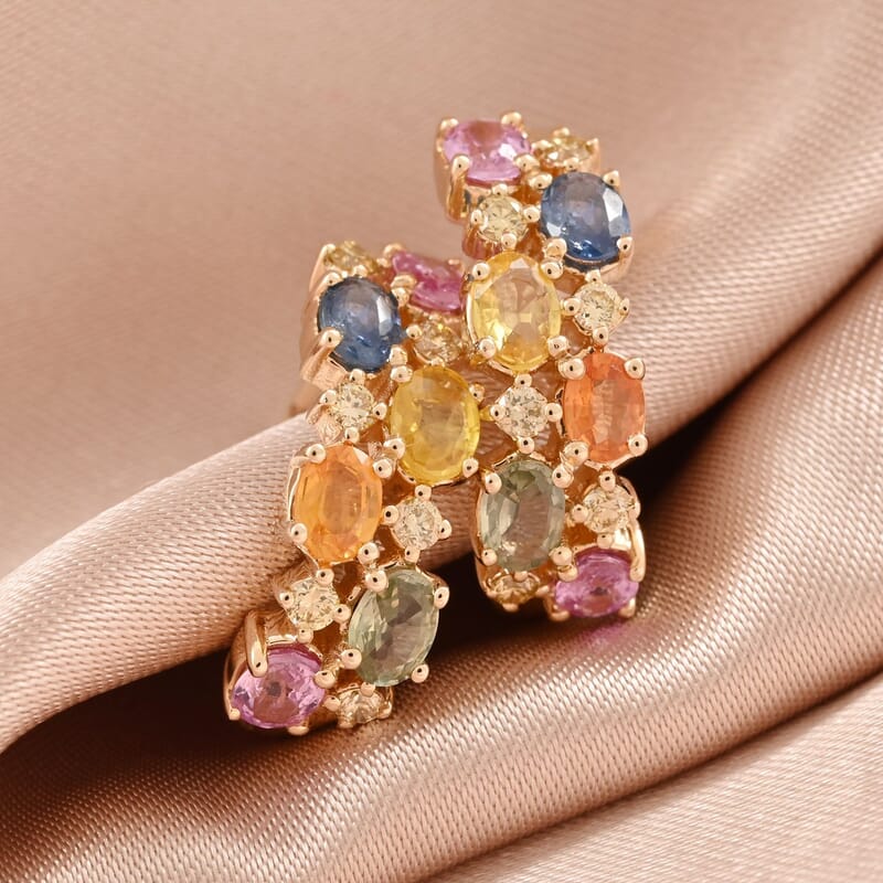 Ankur Treasure Chest Modani 14K Yellow Gold Multi Sapphire and SI Natural Yellow Diamond Earrings 2.00 ctw
