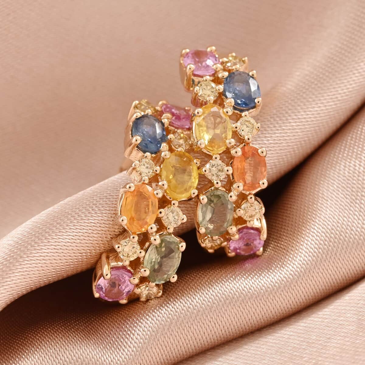 Ankur Treasure Chest Modani 14K Yellow Gold Multi Sapphire and SI Natural Yellow Diamond Earrings 2.00 ctw image number 1
