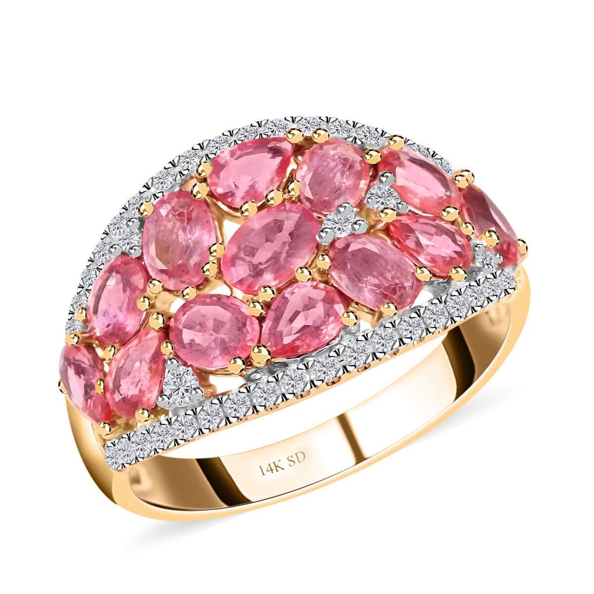 Modani 14K Yellow Gold Beryllium Treated Padparadscha Sapphire and Diamond Ring (Size 11.0) 2.65 ctw image number 0