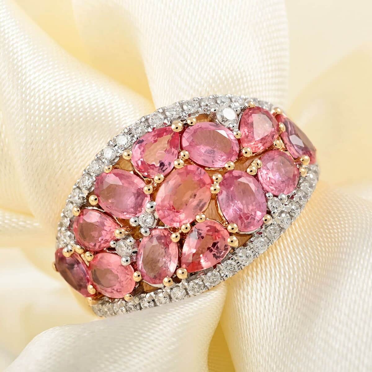 Modani 14K Yellow Gold Beryllium Treated Padparadscha Sapphire and Diamond Ring (Size 11.0) 2.65 ctw image number 1