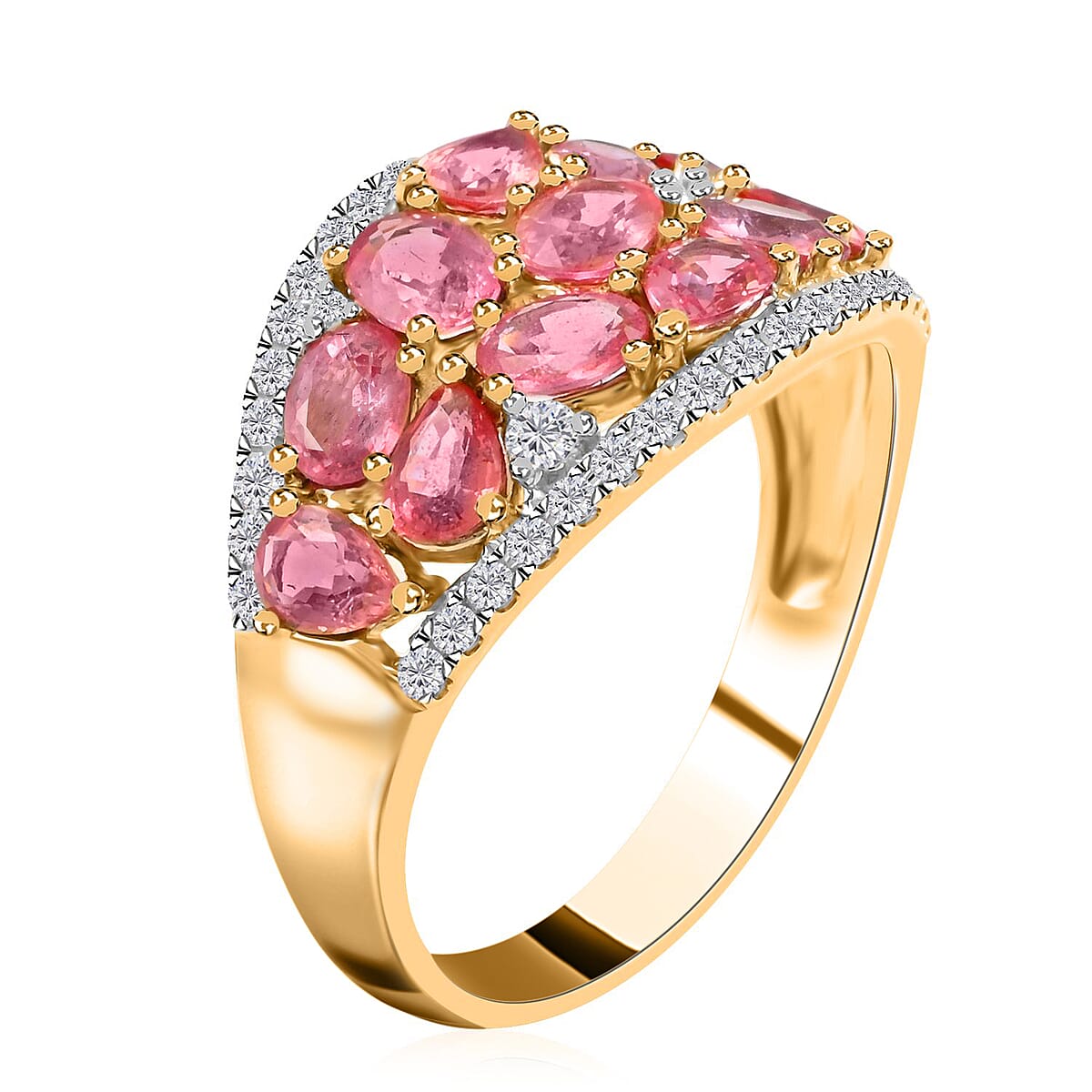 Modani 14K Yellow Gold Beryllium Treated Padparadscha Sapphire and Diamond Ring (Size 5.0) 2.65 ctw image number 3