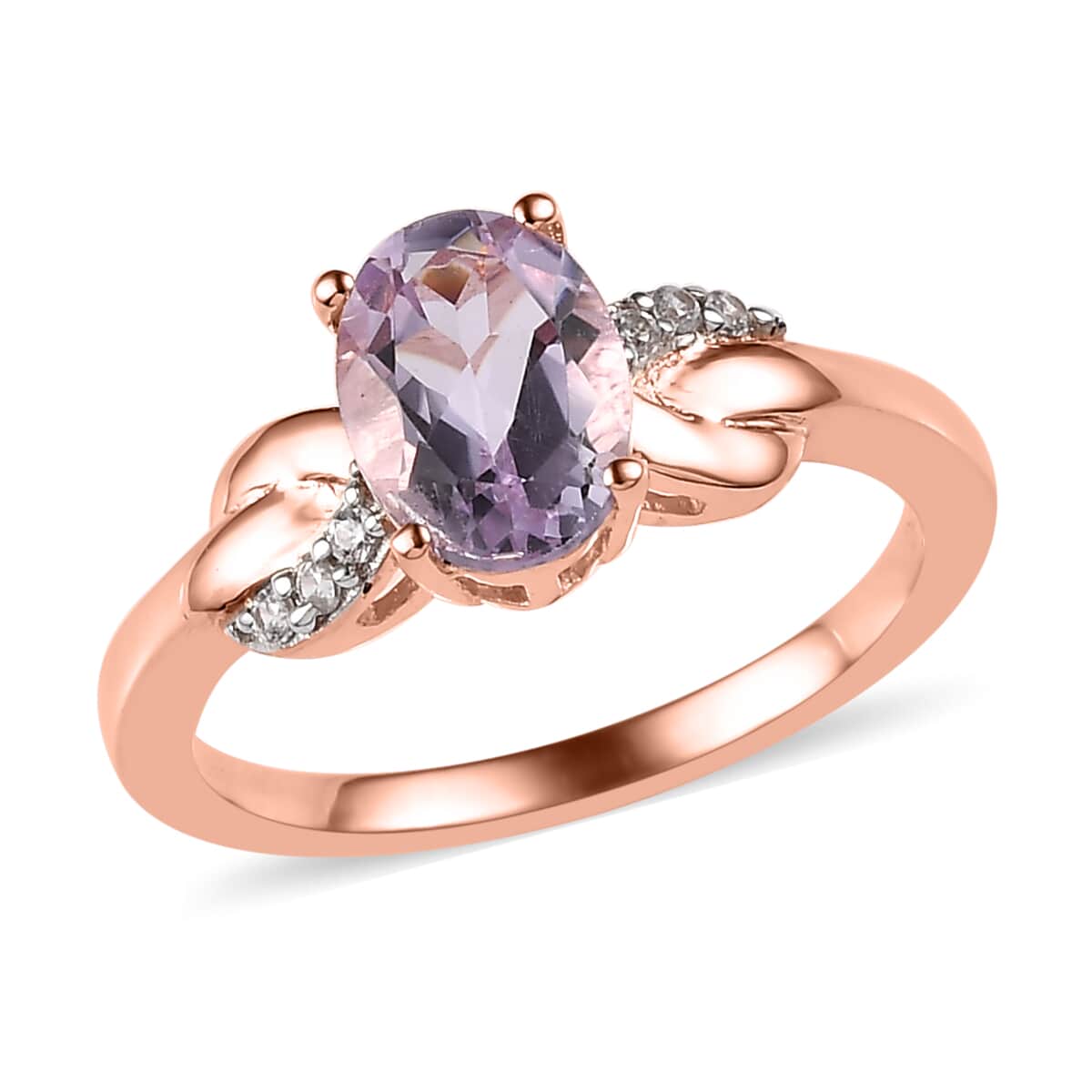 Amethyst and White Zircon Ring in Vermeil Rose Gold Over Sterling Silver (Size 6.0) 1.25 ctw image number 0